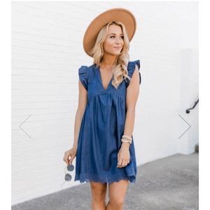 Pink Lily Boutique “You Found My Heart” Chambray Dress Romper - Size Medium